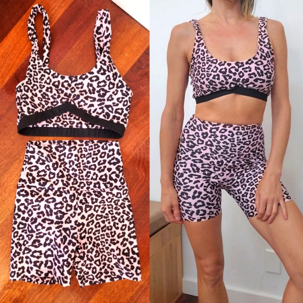 Nwot Beach Riot x Revolve Barbie pink leopard short SET S